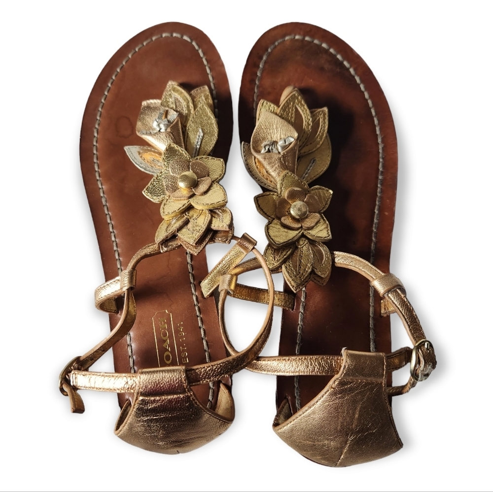 Coach Flat Flower Sandals Gold size 8